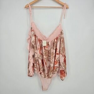 NWT $128 Intimately Free People Womens M Bodysuit Pink Floral Boho Coquette